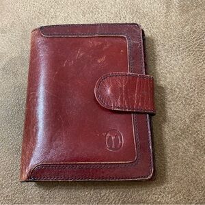 Vintage Genuine Leather Cowhide Wallet Brown/red Snap Closure Coin Pkt Bifold